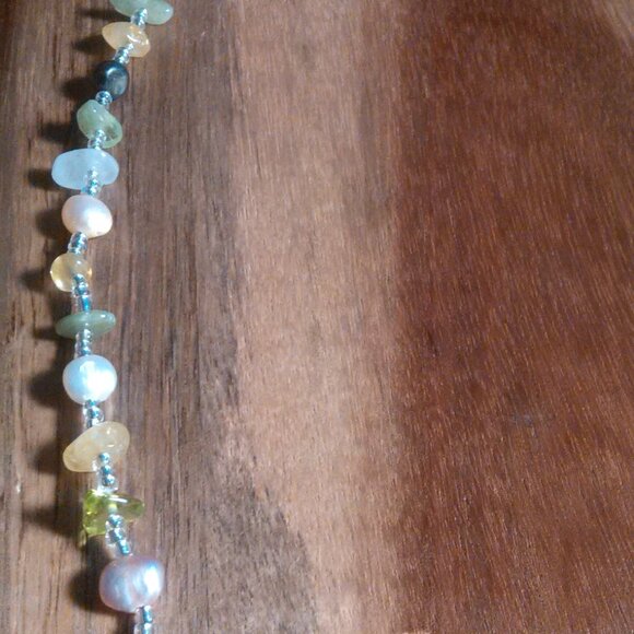 Freshwater Pearl and Multi Gemstone Stainless Steel Necklace - Picture 8 of 9